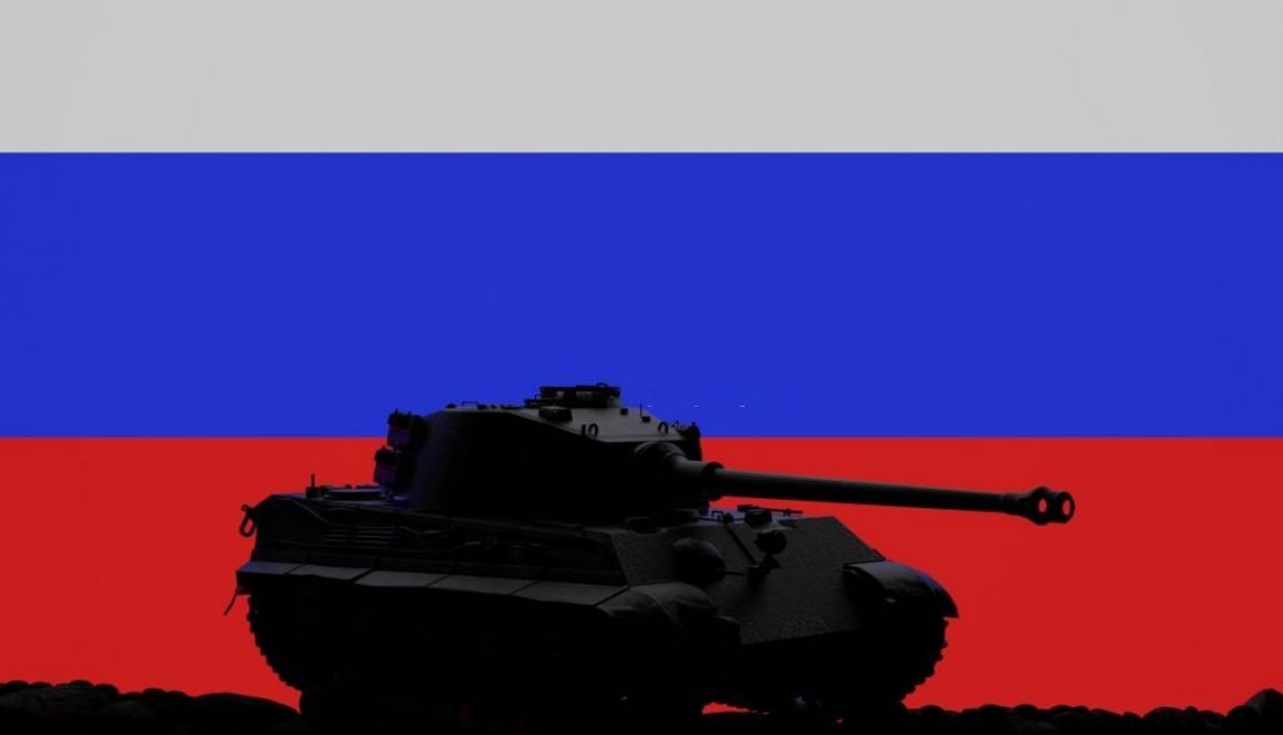 Tank militer perang berbendera Rusia (Foto via Getty Images)