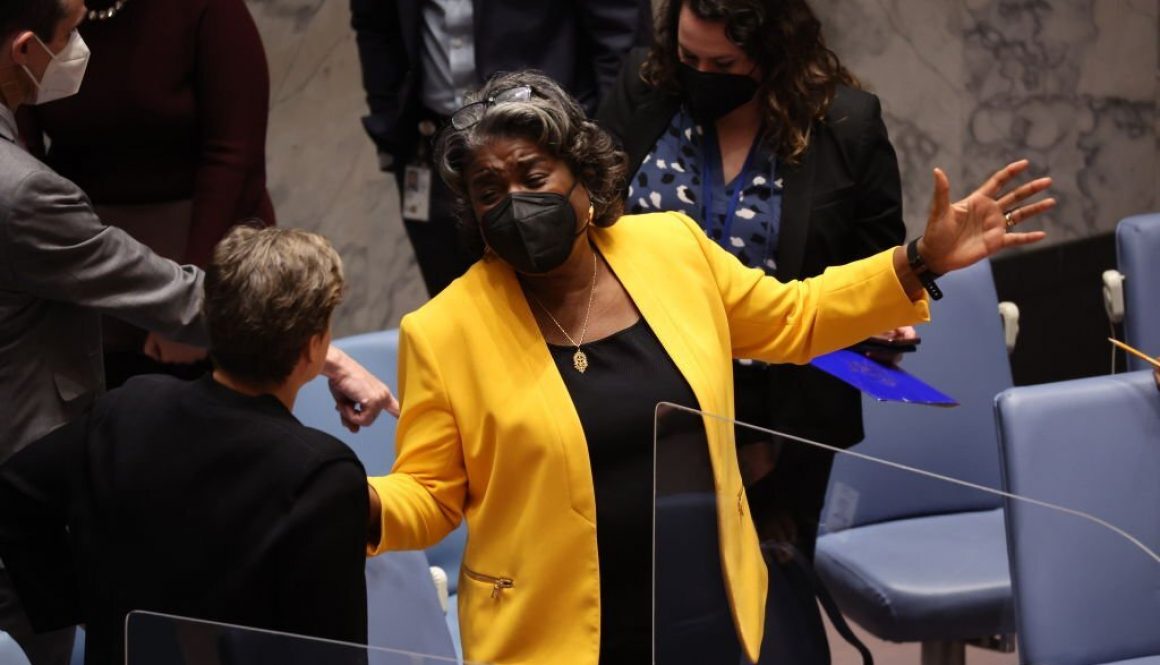 US Ambassador to the United Nations Linda Thomas-Greenfield participates in a UN Security Council (UNSC) meeting to discuss recent missile tests by North Korea on May 11, 2022 in New York City. (Photo by Spencer Platt/Getty Images)