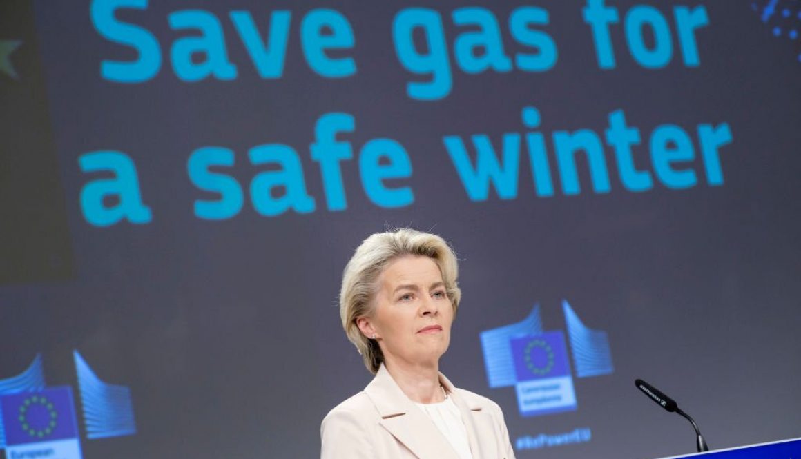 President of the European Commission Ursula von der Leyen is talking to media about: 'Commission proposes gas demand reduction plan to prepare EU for supply cuts' in the Berlaymont, the EU Commission headquarter on July 20, 2022 in Brussels, Belgium. (Photo by Thierry Monasse/Getty Images)
