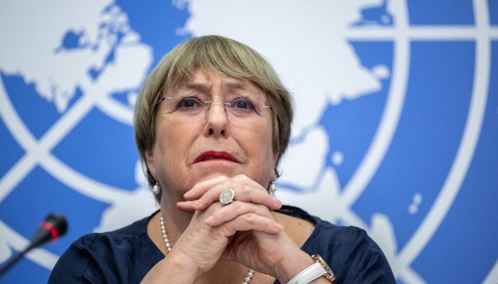 Outgoing United Nations High Commissioner for Human Rights Michelle Bachelet gives a final press conference at the United Nations offices in Geneva on August 25, 2022. (Photo by FABRICE COFFRINI/AFP via Getty Images)
