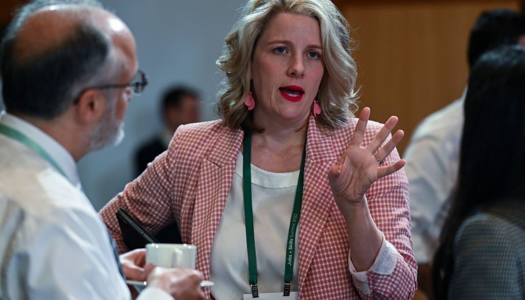 Clare Ellen O'Neil Menteri Dalam Negeri dan Menteri Keamanan Siber di Gedung Parlemen pada 1 September 2022, di Canberra, Australia. (Foto oleh Martin Ollman/Getty Images)
