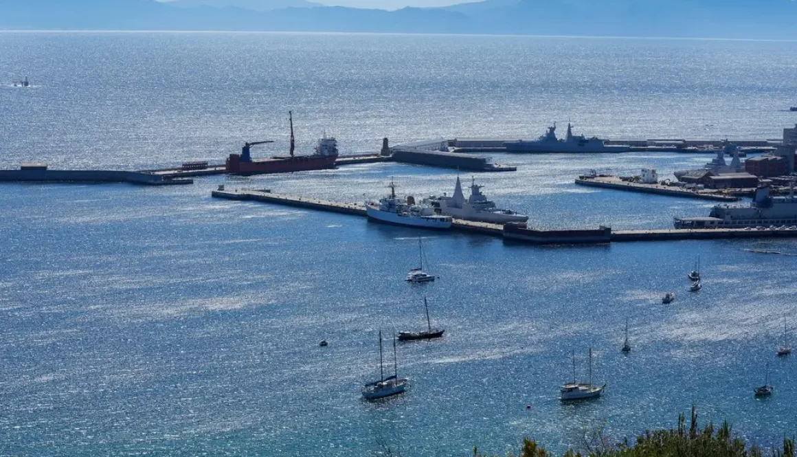 A sanctioned Russian container ship, center left, docked in South Africa’s naval port outside Cape Town, last month.Credit...Nic Bothma/EPA, via Shutterstock