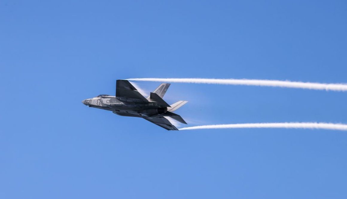 An F-35 fighter jet flies over the sky during the Fleet Week in San Francisco, California, United States on October 7, 2022. (Photo by Tayfun Coskun/Anadolu Agency via Getty Images)