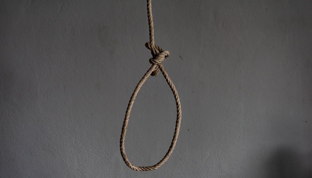 Hangman's noose, b&w. - stock photo