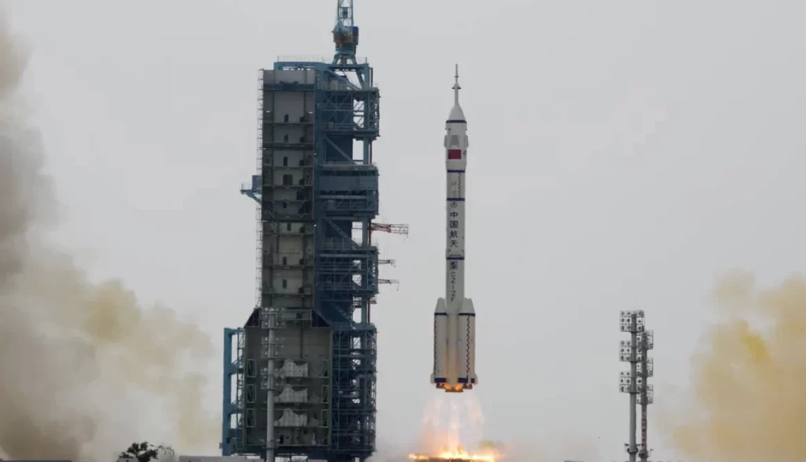 A Long March rocket carrying a crew of Chinese astronauts in a Shenzhou-16 spaceship lifts off at the Jiuquan Satellite Launch Center in northwestern China, Tuesday, May 30, 2023.