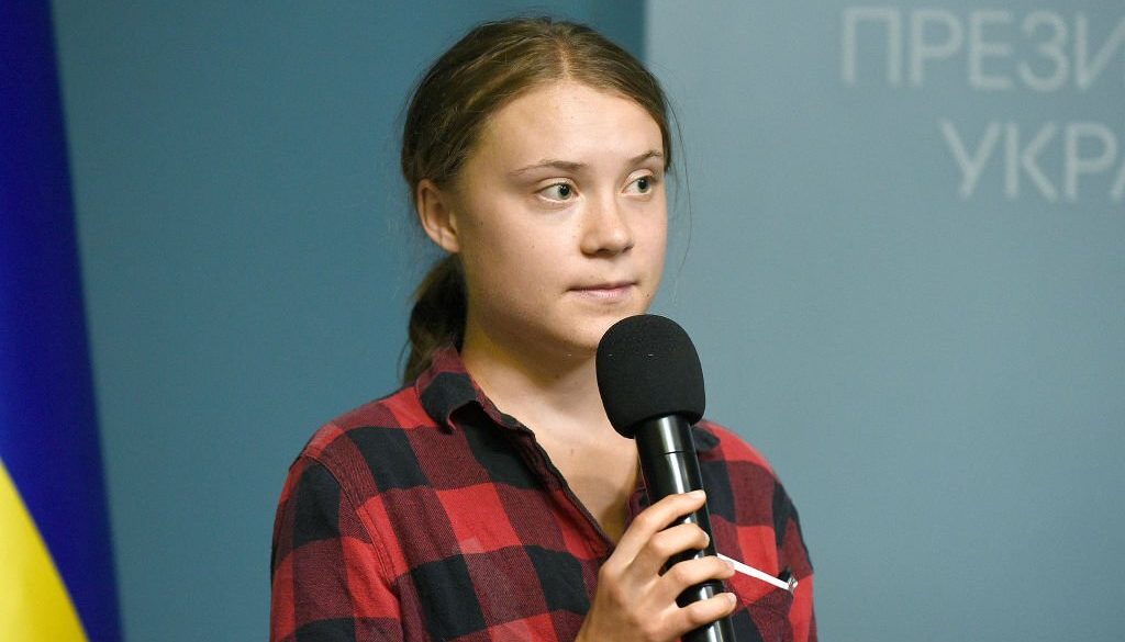 Swedish environmental activist Greta Thunberg attends the briefing on the first session of the International Working Group on the Environmental Consequences of War dedicated to the situation in Ukraine, Russia's war crimes and the consequences of blowing up the Kakhovka Hydroelectric Power Plant held at the Office of the President of Ukraine, Kyiv, capital of Ukraine. (Photo credit should read Kaniuka Ruslan / Ukrinform/Future Publishing via Getty Images)