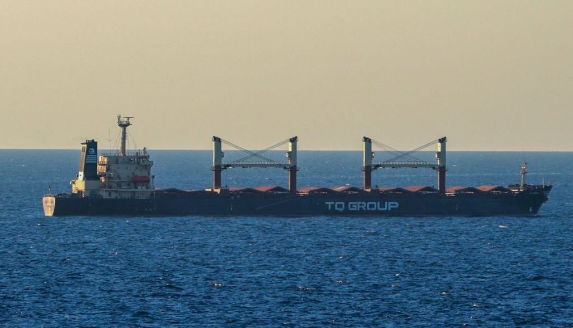 Kapal biji-bijian terakhir TQ Samsun berada di lepas Laut Hitam pada 17 Juli 2023 di Istanbul, Turki. (Foto oleh Sercan Ozkurnazli/ dia images via Getty Images)