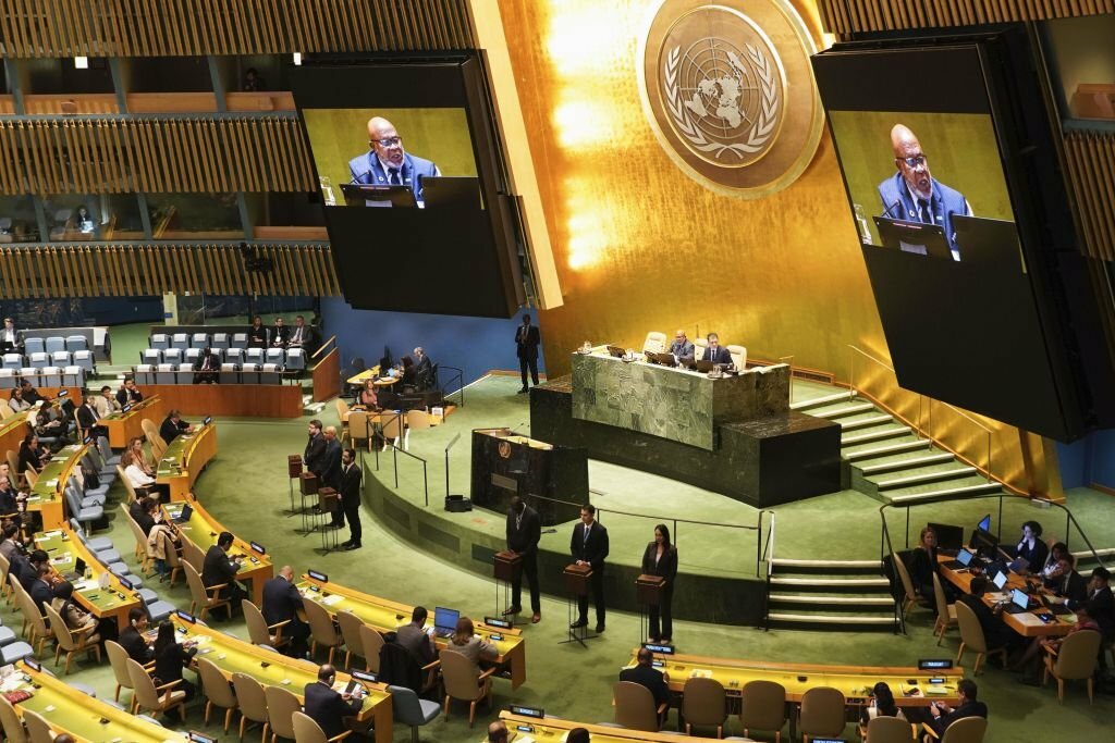 Pemilihan anggota Dewan Hak Asasi Manusia PBB diadakan di markas besar PBB di New York pada 10 Oktober 2023. (Foto oleh Kyodo News via Getty Images)