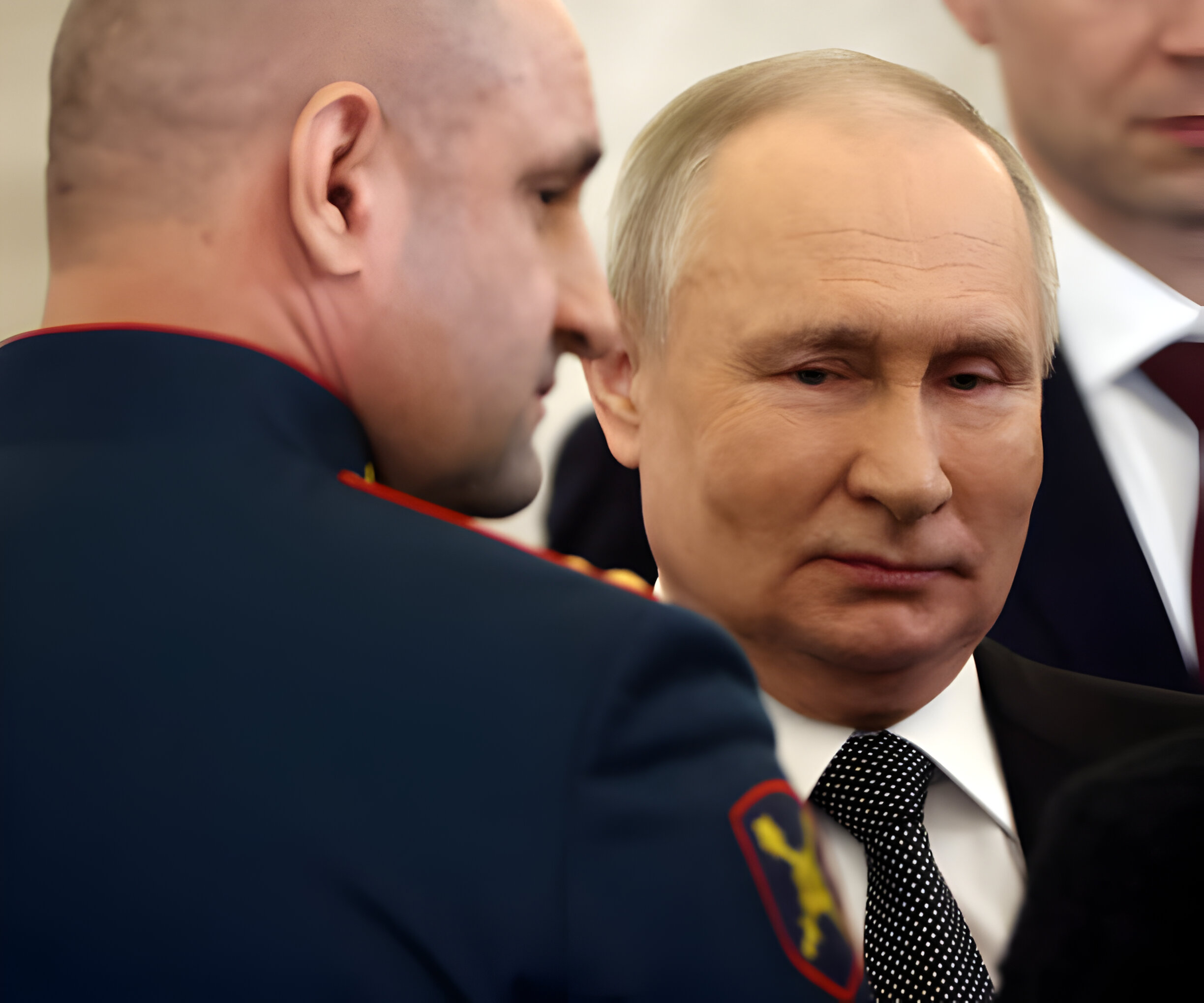 Russian President Vladimir Putin (R) talks to Ukrainian-born Russian military officer Artem Zhoga (L) during the award ceremony, marking the Heroes of Russia Day on December 8, 2023, in Moscow, Russia. Putin said after the ceremony, that he will run for the president again in 2024 elections. (Photo by Contributor/Getty Images)