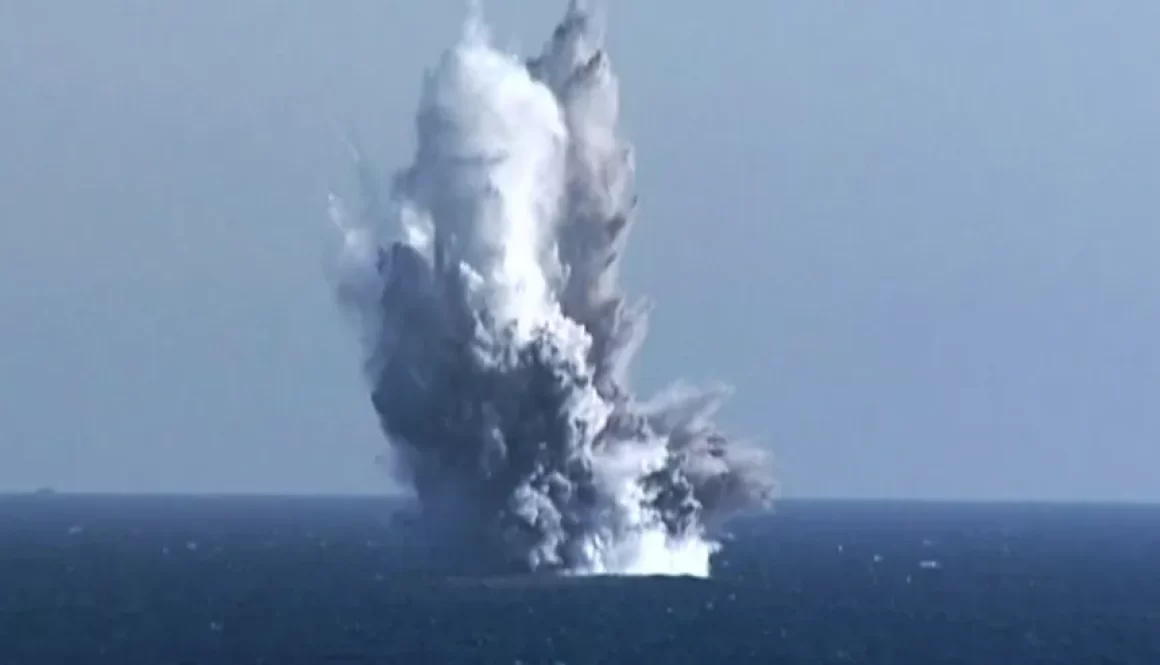 This photo provided by the North Korean government, shows what it says is an underwater blast of test warhead loaded to an unmanned underwater nuclear attack craft “Haeil” during an exercise around Hongwon Bay in waters off North Korea’s eastern coast Thursday, March 23, 2023. Independent journalists were not given access to cover the event…
