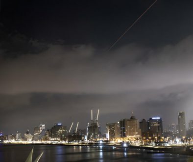 TEL AVIV, ISRAEL - APRIL 14, 2024: Explosions are seen in the skies of the capital, following the attack from Iran in Tel Aviv, Israel on April 14, 2024. (Photo by Mostafa Alkharouf/Anadolu via Getty Images)