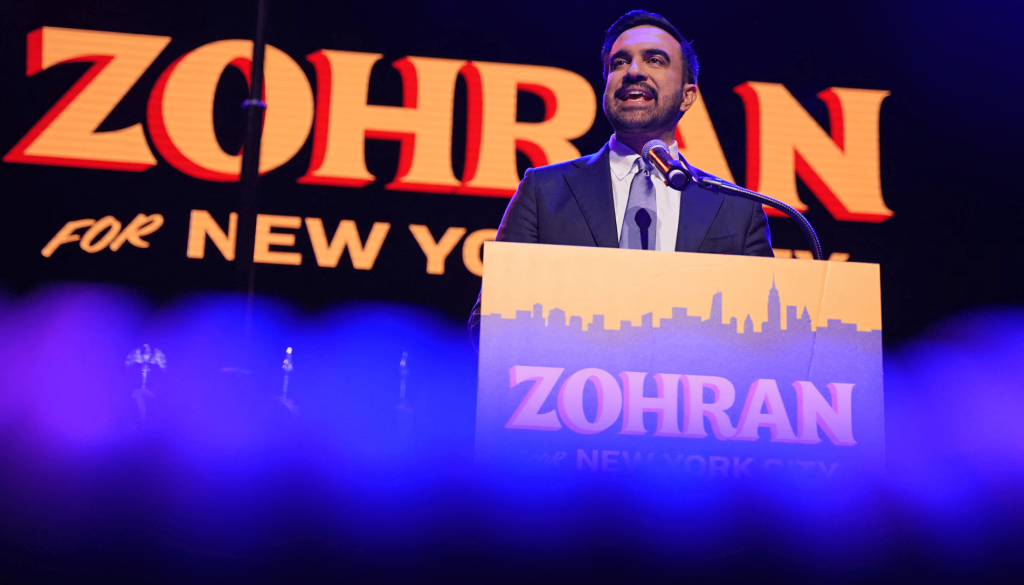 Zohran Mamdani addressing his supporters after his victory in the NYC Mayoral Election