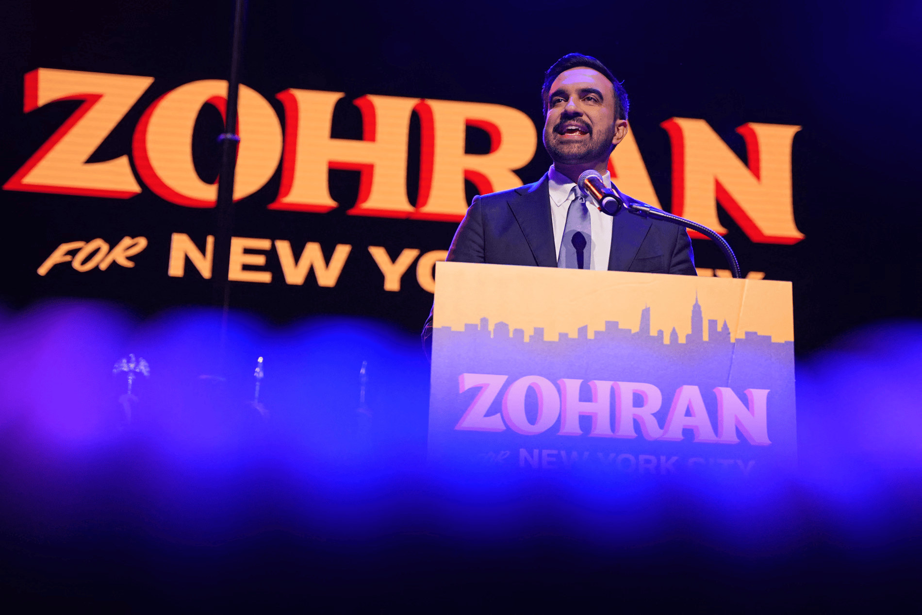 Zohran Mamdani addressing his supporters after his victory in the NYC Mayoral Election