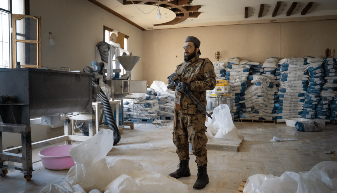 Abu Bakr al-Tartousi, part of the HTS military that now is guarding the building where Captagon was made.