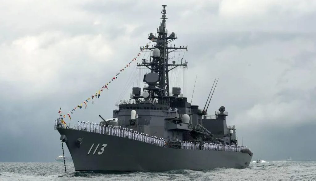 The destroyer Sazanami sailed through the waterway on its way to a multilateral exercise in the South China Sea, reports say