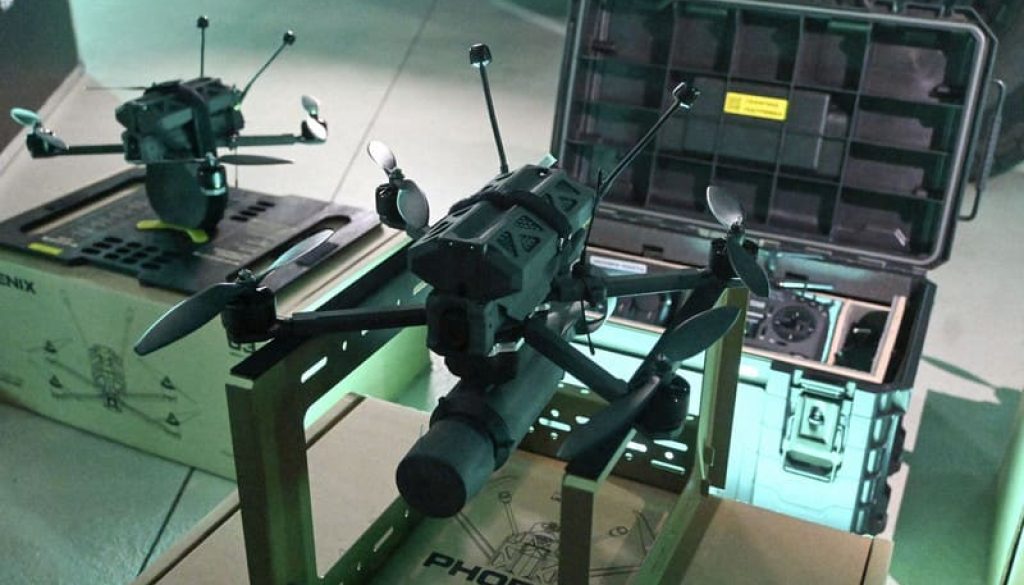 This file photo taken in Kyiv in June 2024 shows a Ukraine-made drone equipped with a high-performance camera.