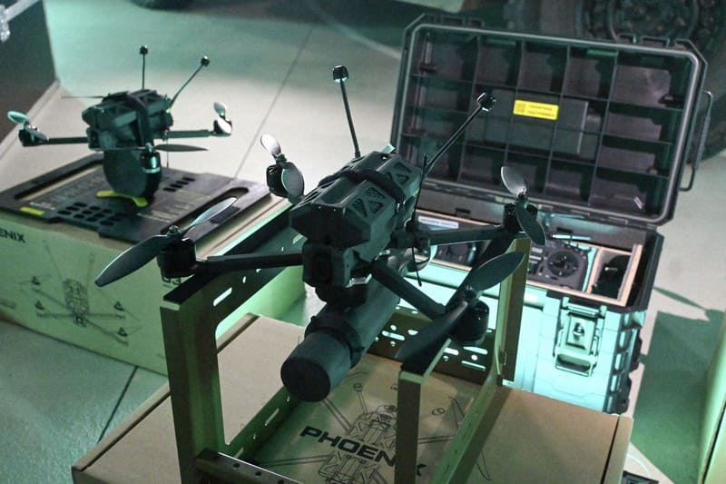 This file photo taken in Kyiv in June 2024 shows a Ukraine-made drone equipped with a high-performance camera.